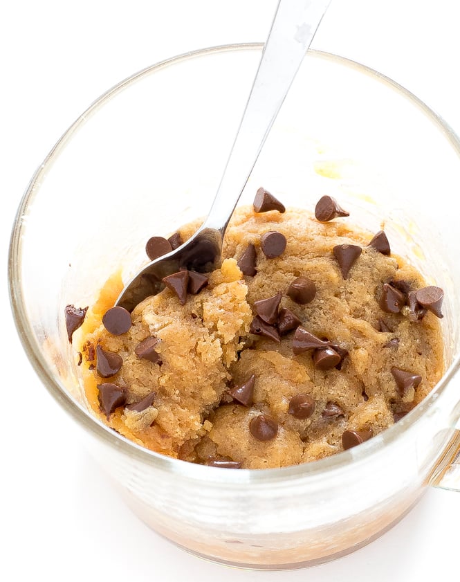Microwave Single Serving Peanut Butter Chocolate Chip Cookie in Minutes
